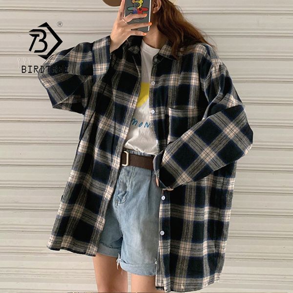 

women's blouses & shirts arrival women vintage oversized harajuku plaid shirt batwing sleeve button up retro long blouse brushed femini, White