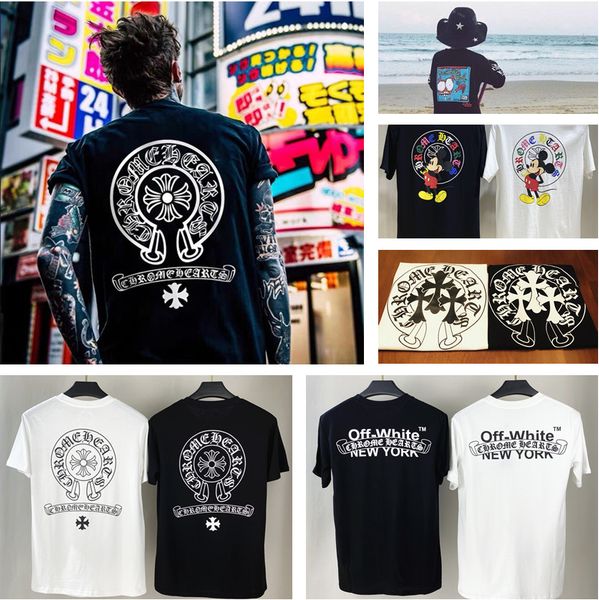 

men womens t-shirt chrome hearts fashion tees hip hop cotton off clothing t-shirt round collar fans summer white short sleeve wear, Gray;blue