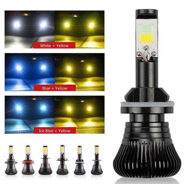 

2pcs 9005/h11/h3/880/h1 led bulbs dual color car headlight 3000k 6000k 2400lm led headlight bulb dual color car fog lamp 12v