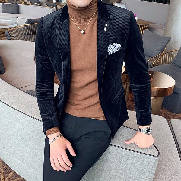 

mens fashion brand blazer british's style velvet blazers men casual slim fit suit jacket male blazers men coat terno masculino, White;black