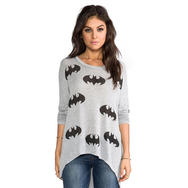 

womens designer printed long t-shirt long sleeve loose casual top, White