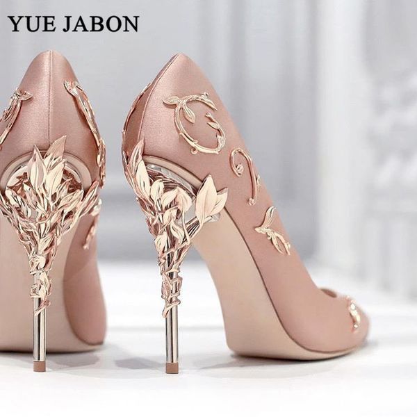 

elegant silk women pumps leaves heel high heels rhinestone flower wedding shoes brand design pointed toe shoes woman high heel, Black