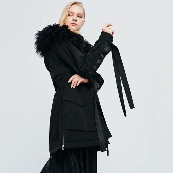 

зимние женские новые меха с капюшоном куртки женская сверхразмерные снаряжение девушки шикарные одежды моды дамы толстые теплые хлопковые мя, Black