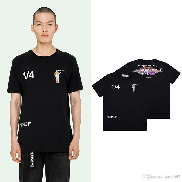 

new classic design ofw cartoon pattern graffiti printing t-shirt casual fashion trend brand luxury hip-hop street couple short sleeve, White;black