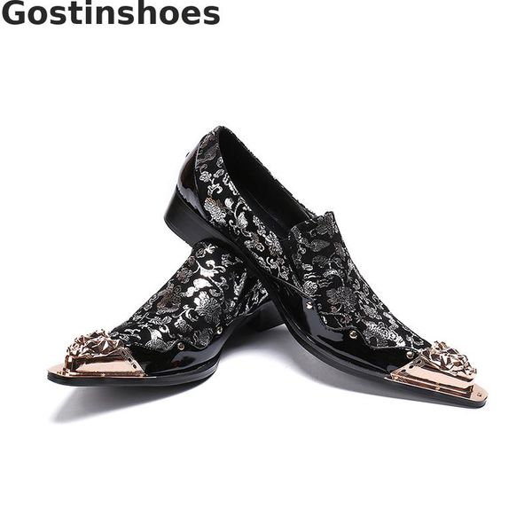 

fashion men oxfords shoes genuine leather printed golden metal tipped set foot men casual leather shoes leisure business, Black