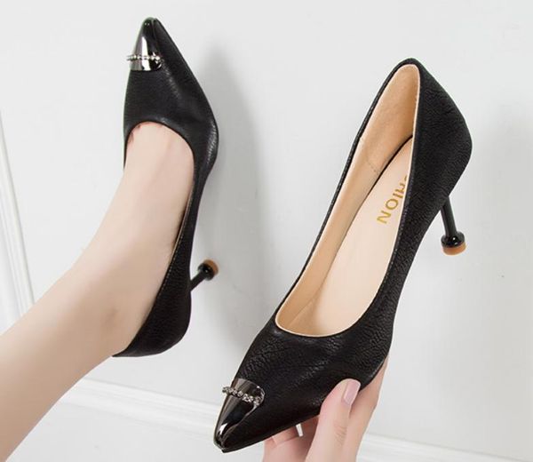 

2019 women's shoes in spring and autumn with new style high heel fine heel pointed end @292, Black