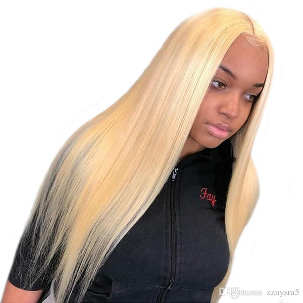 

613 blonde lace front wig brazilian human hair 150% 360 lace frontal pre plucked with baby hair remy straight wig, Black