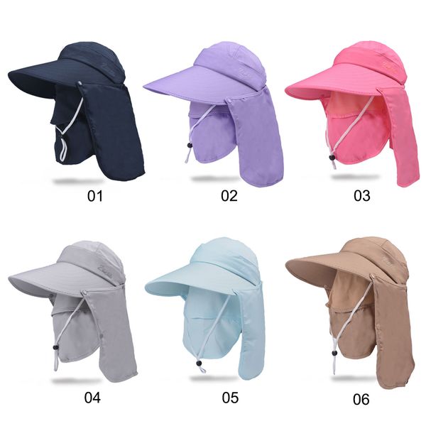 

pure color mountaineering fishing windproof anti-uv camping gear adjustable wide brim hat with removable mask, Black;white