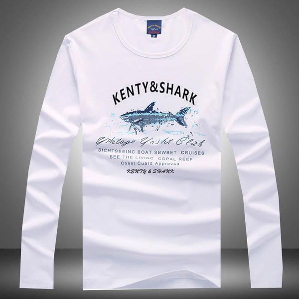 

горячая 2017 новая весна осень модный бренд o-образным вырезом slim fit с длинным рукавом футболка мужчины тенденция повседневная акула мужс, White;black