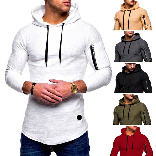 

men autumn winter jacquard round neck hooded long-sleeved arm zipper stitching long sweatershirt pullover hooded men's hoodie, Black;red