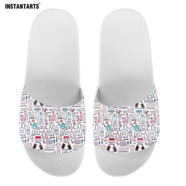 

instantarts flat sandals women cute cartoon nurses printed women's slippers shoes beach outdoor flip flops zapatos mujer, Black