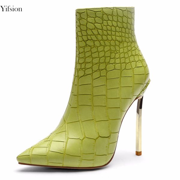 

rontic new women winter ankle boots metal thin high heel boots pointed toe fashion green party shoes women us size 4-10.5, Black