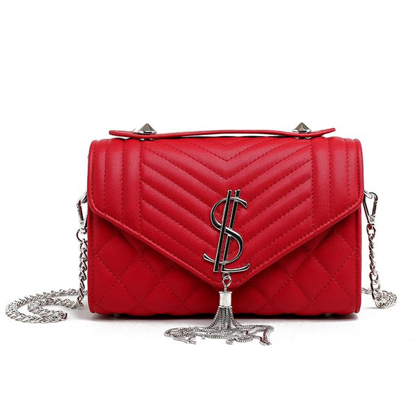 

women chain shoulder messenger crossbody bags 2020 thread lattice christmas red tassel decoration bag
