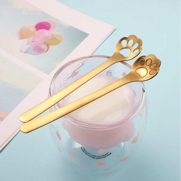

stainless steel mini cartoon cats claw spoons for coffee tea dessert drink mixing milkshake spoon tableware set kitchen supplies