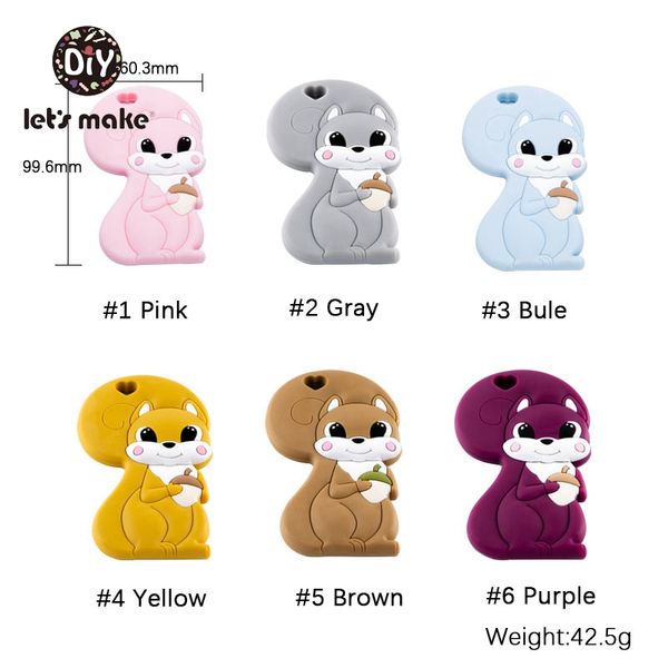 

let's make baby teether animals tiny rod squirrel cartoon safety standard teething food grade silicone teether 10pc patent owner