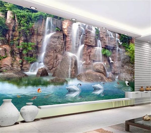 

пользовательский mural обои 3d летучего поток водопад лебединого озеро гостиной спальня стен обои