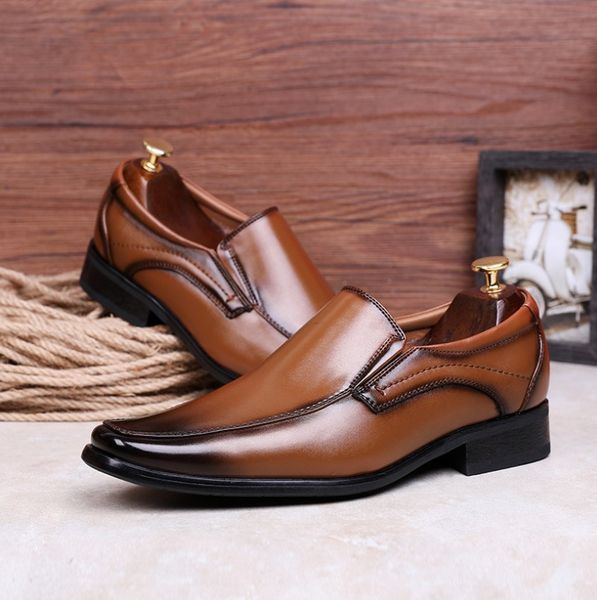 

pointed toe mens dress shoes genuine leather luxury wedding shoes high qualit men flats office wedding party formal, Black