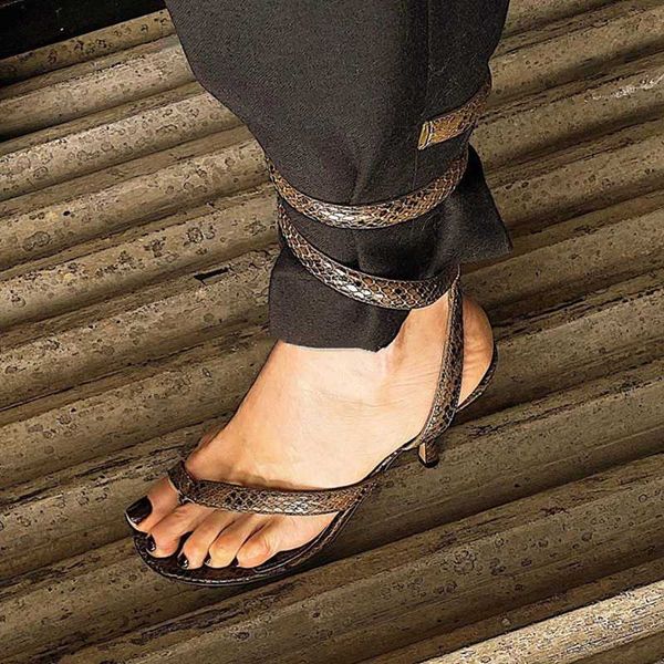 

2020 snake-shaped winding sandals women summer new word clip toe high heel snakeskin pattern bare belt fine heel roman shoes, Black