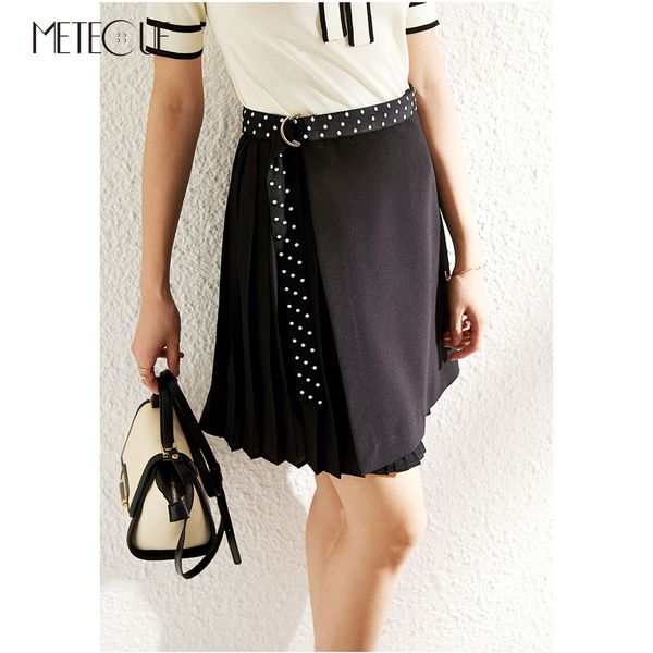 

high waisted skirt with pleated design 2019 spring summer fashion short skirt with belt 2019 summer, Black