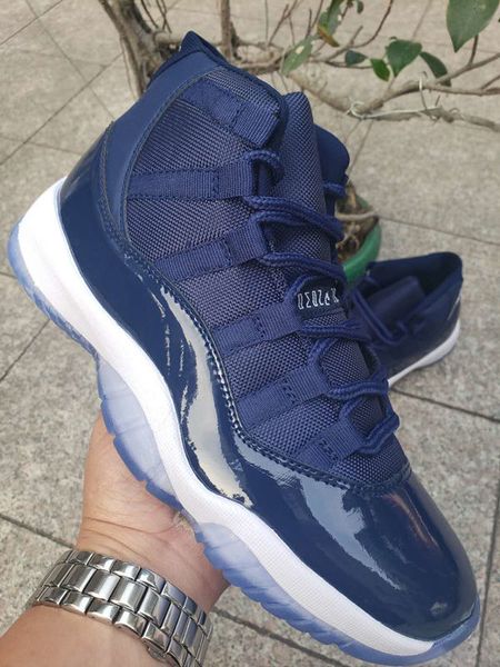 

новые 11 темно-синий высокий мужчины баскетбол обувь 11s кроссовки открытый спорт тренажеры углеродное волокно box top quality размер 7-13