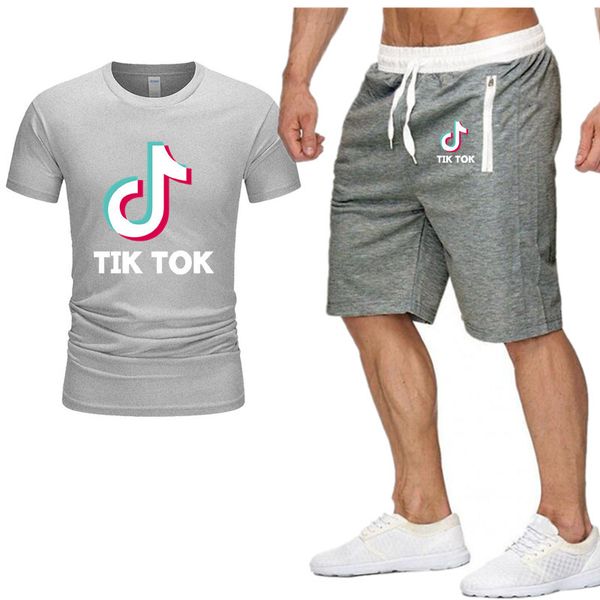 

two-piece short sleeved sports suit male letter printing tik tok t-shirt suit summer casual running shorts, Gray