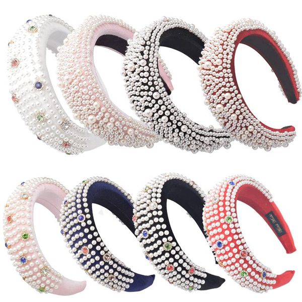 

colorful diamond headband deeply full pearl padded velvet headbands for women thick alice plush hairband crown hair accessories, Silver