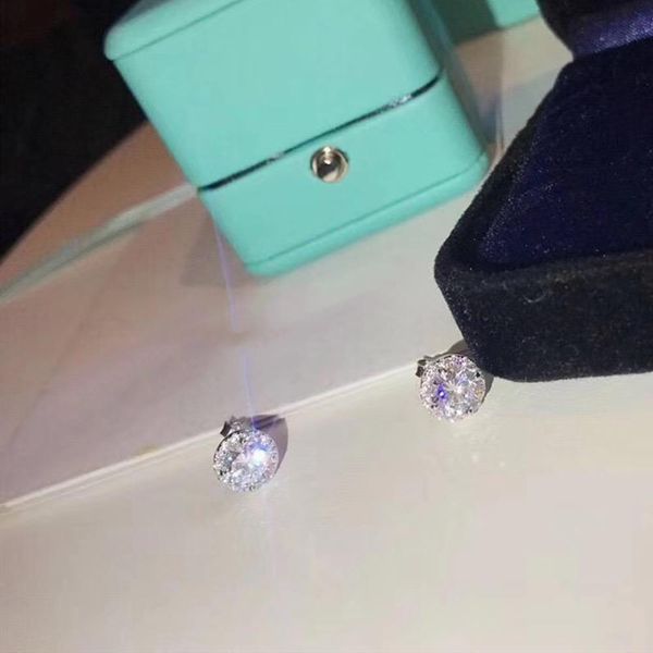 

tshou293 sterling 925 silver fashion jewelry round zircon earrings for women bridal stud earrings christmas gift, Golden