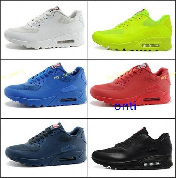 

men's 90 hyp prm qs sneakers independence day man casual running shoes zapatillas usa flag size 40-46, Black