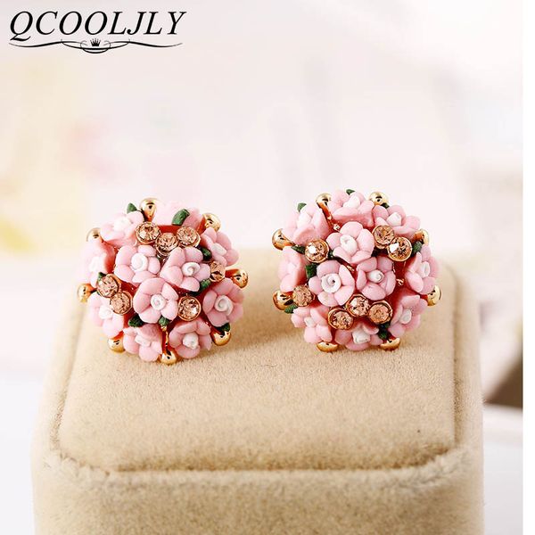 

qcooljly fashion flowers design sparkling earrings gold color round cz earrings jewelry women party jewelry, Golden;silver