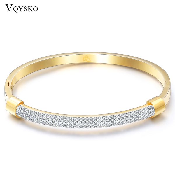 

fashion gold bracelet bangles femme crystal jewelry stainless steel cuff bangles for women charming cz bracelets bangle, Black