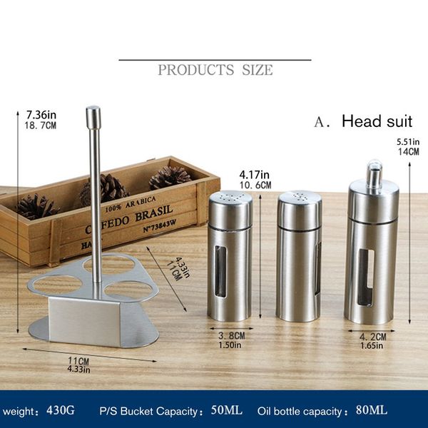 

solid liquid seasoning bottle kit stainless steel cruet spice bottle for kitchen cooking&outdoor grilling cooking tool set