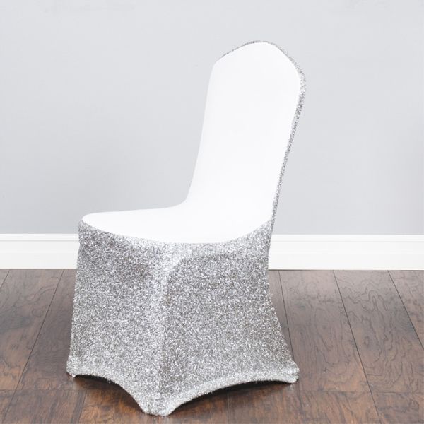 

silver 125pcs spandex sparking chair cover for wedding decoration chair cover ing