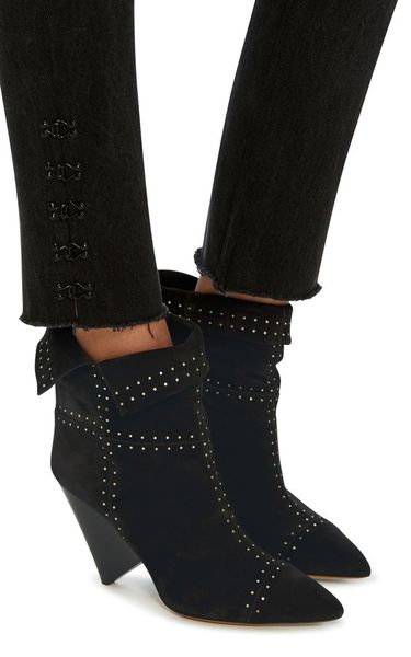 

dipsloot 2019 woman cool rivets embellished spike high heels ankle boots ladies brand designer slip-on dress runway shoes women, Black
