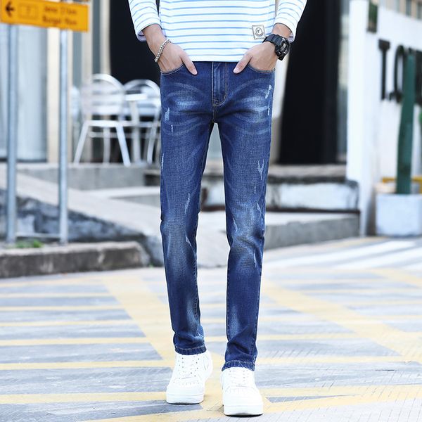 

men's jeans mens blue fashion casual men denim pants teen small stretch trousers 27-36