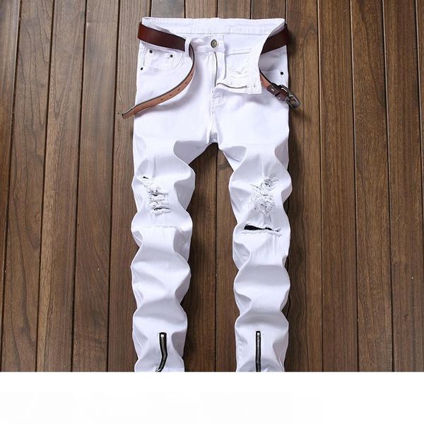 

high-quality mens distressed ripped skinny jeans fashion jeans slim motorcycle moto biker causal mens denim pants hip hop men jeans, Blue