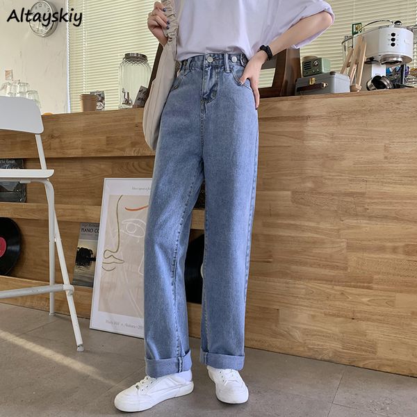

джинсы женщины регулируемой высокая талия карман chic daily ретро дышащий denim all-сопрягать полную длину шаровары ног для женщин, Blue