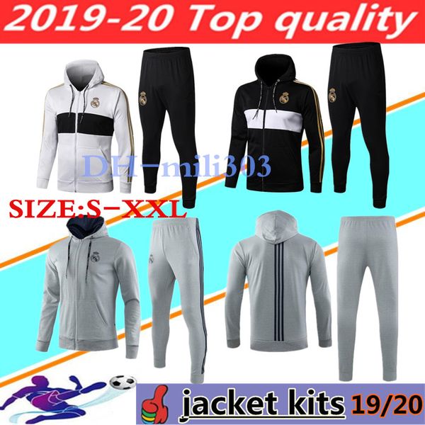 

2019 2020 real madrid soccer hooded jacket tracksuit 19 20 real madrid hazard chandal football jackets training suit sportswear set, Black