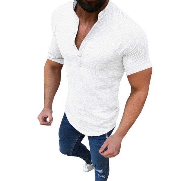 

shirts2020 linen shirts men stand collar v-neck shirt fashion hawaiian shirts chemise homme men clothes camisa masculina, White;black