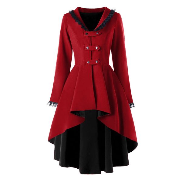 

feitong women long coat casual lace stitching back strap outwear office coat irregular swallowtail winter long trench, Tan;black