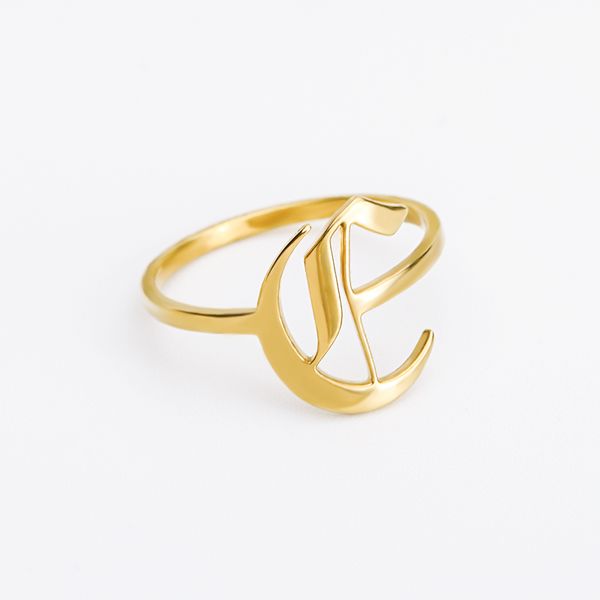 

name ring custom old english name stainless steel ring personalized initial letters for women, Golden;silver