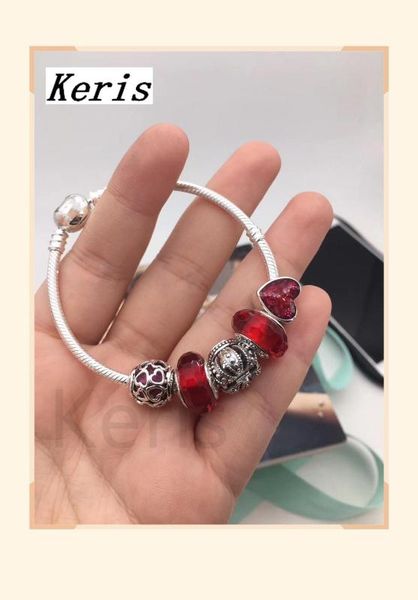 

керис магазин высокое качество 100% silver charm red стеклянные бусины сердца корона дизайн строка браслет подарочный пакет free, Golden;silver