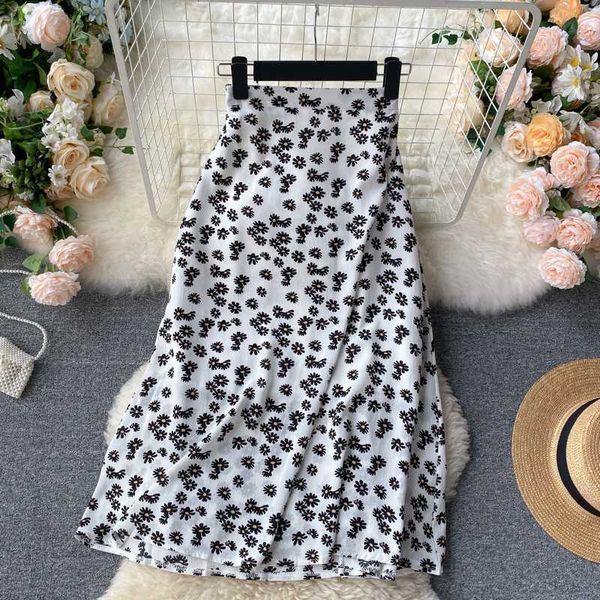 

лето винтаж цветочный принт женская юбка 2020 элегантный высокая талия faldas saia большие качели повседневные миди юбки для женщин новая мо, Black