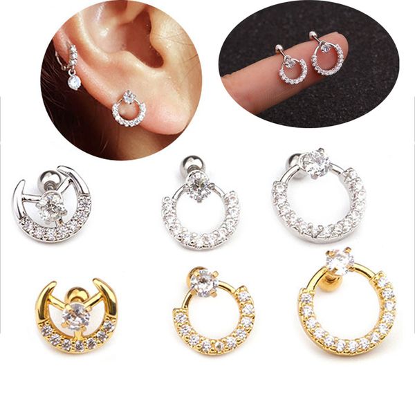 

popular 1 piece easy to put on ear rose gold color cz hoop earring daith tragus helix lobe piercing jewelry, Slivery;golden