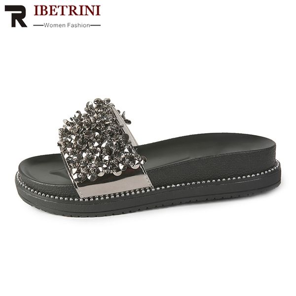

ribetrini 2019 chic style fashion leisure summer slippers casual women's shoes outdoor flip&flops woman shoes slides, Black