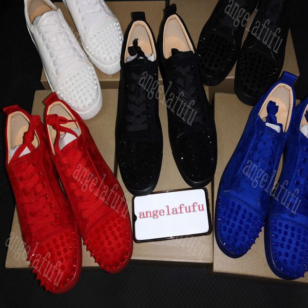 

new2019 sneakers bottom is red shoe low cut suede spike shoes for men and women shoes party wedding crystal leather arthur, Black