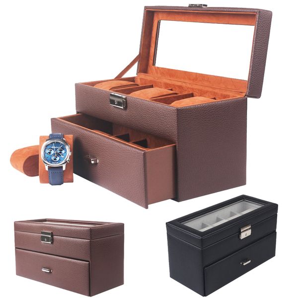 

luxury 10 grids handmade watch box clock box watch case time for holding, Black;blue