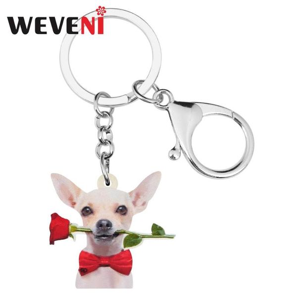 

weveni acrylic valentine's day rose chihuahua dog key chains animal key rings for women girl teen bag car purse decorations gift, Silver