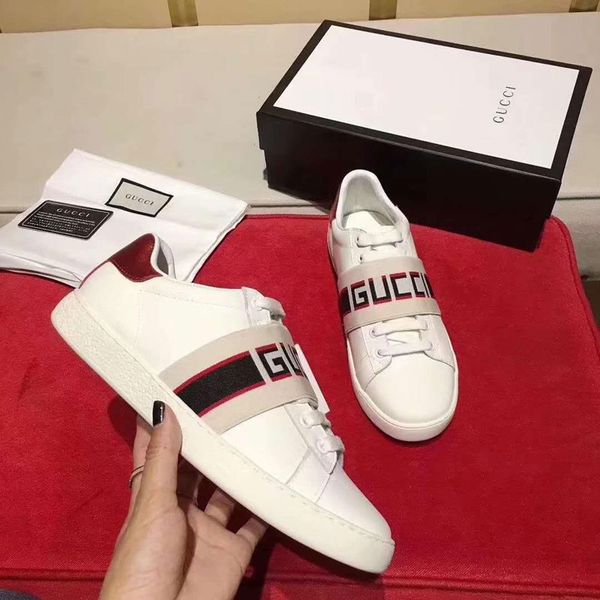 

new luxury mens women ace sneaker with brown elasticity stripes luxury designer shoes white black size 35-45