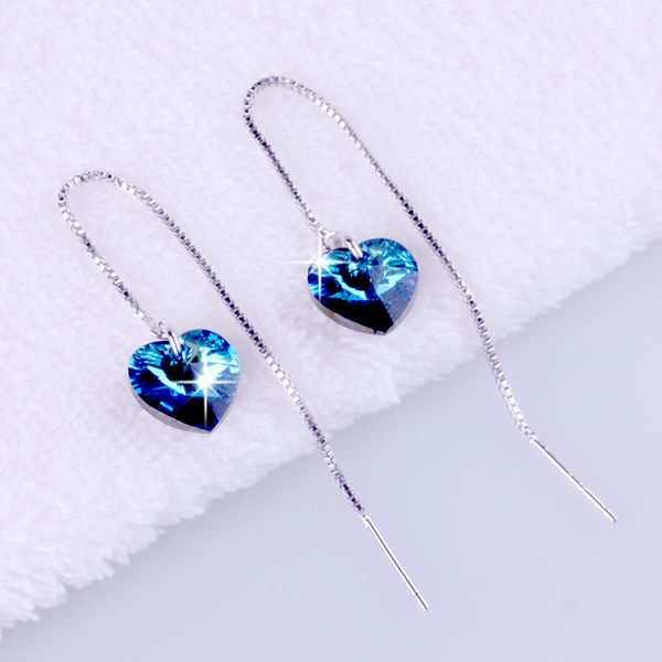 

korean blue ocean heart long tassel earrings for women drop earring fringe earings jewelry earing brincos brinco oorbellen a86, Silver