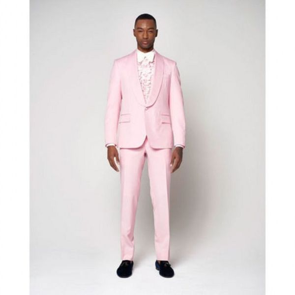 Smoking da sposo rosa con un bottone, risvolto con scialle, abiti da uomo, 2 pezzi, giacca da sposa / ballo di fine anno / cena (giacca + pantaloni + cravatta) W823